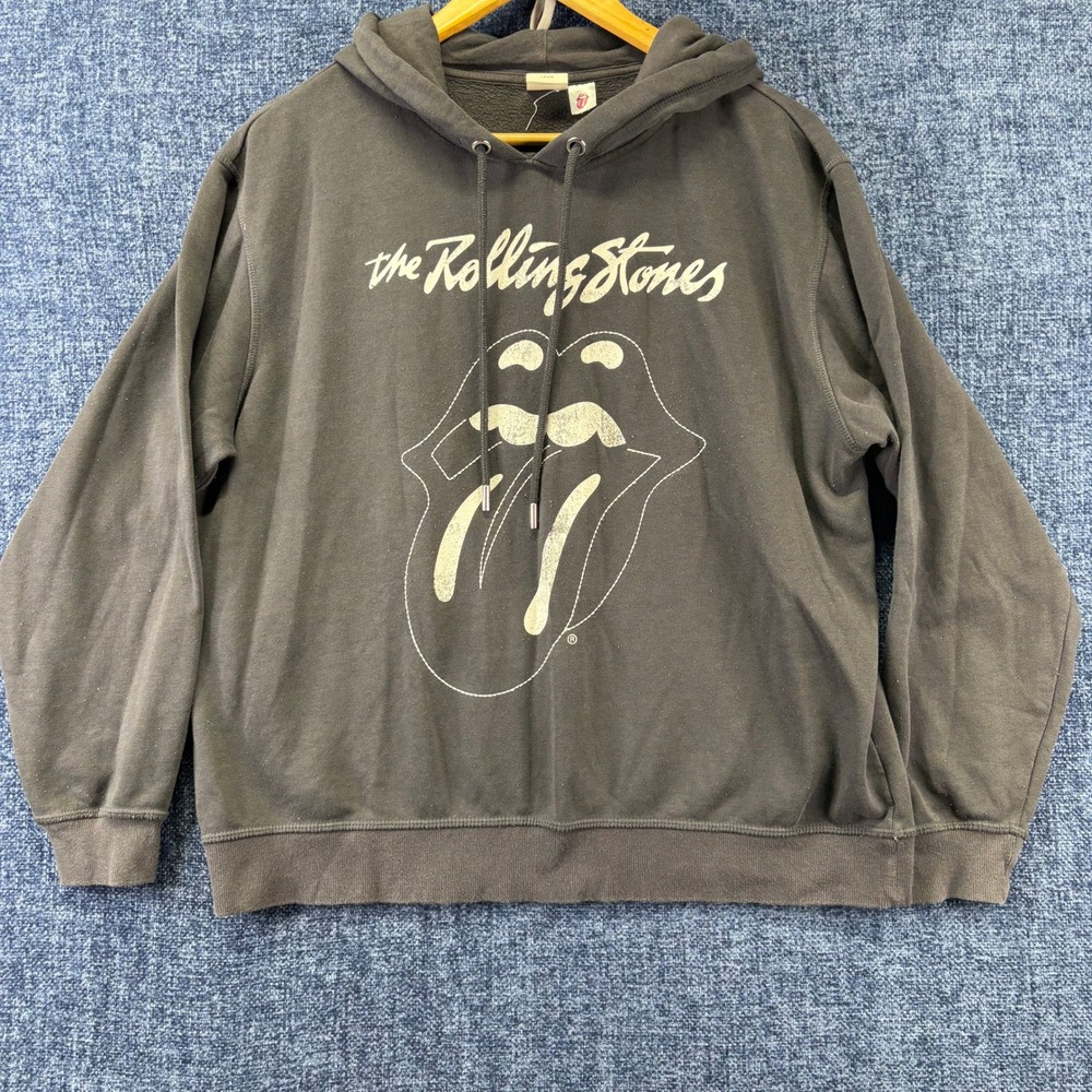 H&M Rolling Stones Hoodie Mens Large Black Cotton Blend Regular Fit Graphic